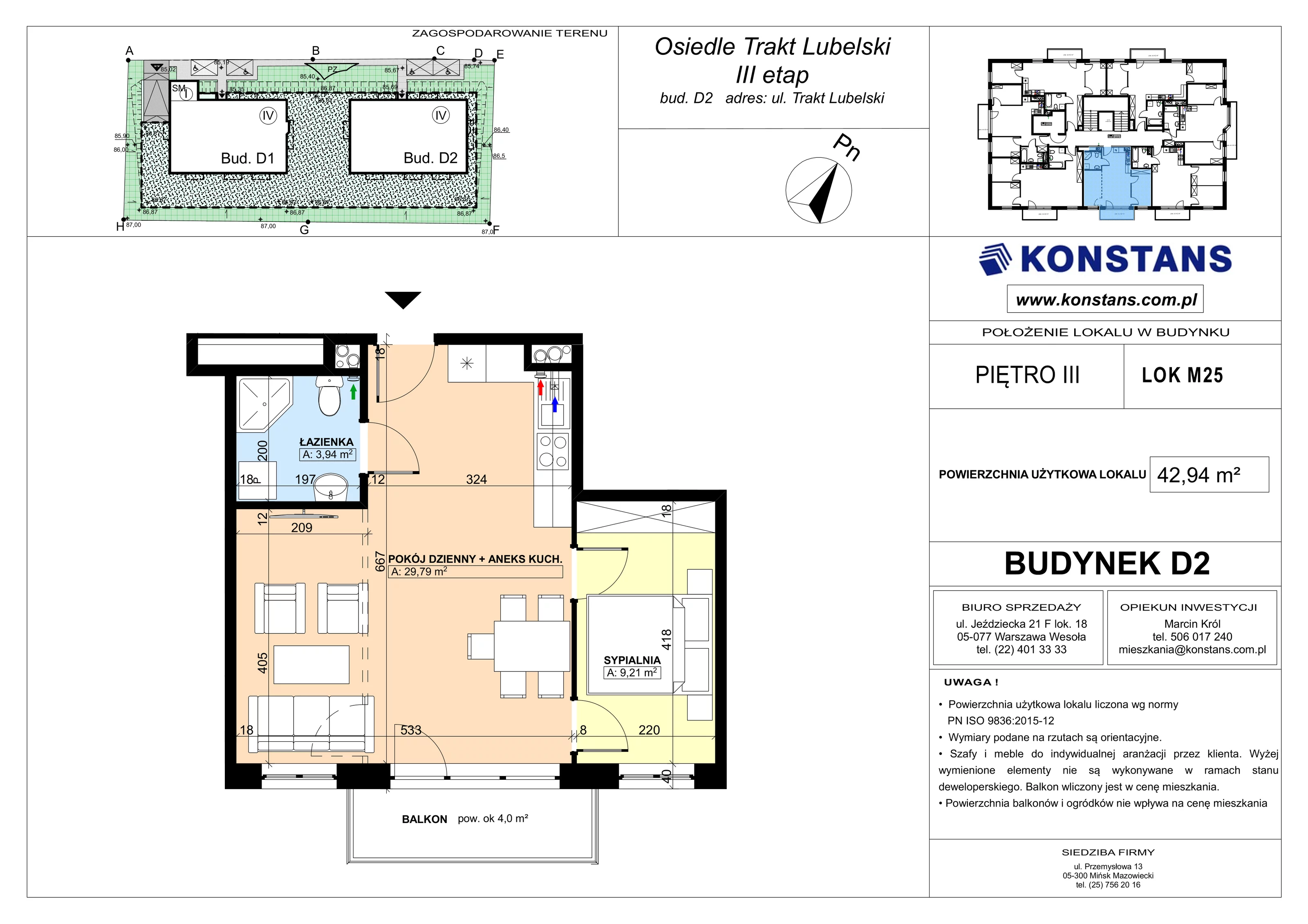 2 pokoje, mieszkanie 42,94 m², piętro 3, oferta nr D2.25, Trakt Lubelski Etap III, Warszawa, Wawer, Zbytki, ul. Trakt Lubelski 181C/181D